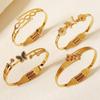 Pulsera de Resorte de Acero de Titanio Nueva de Moda Diario Combinable Lujo Ligero Pulsera Sin Color Trébol de Cuatro Hojas Dorado Pulsera Abierta para Mujer