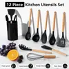 800g Utensílios de Cozinha de Silicone Conjunto de 12 Peças Espátula de Cozinha Antiaderente Espátula para Fritar Cabo de Madeira Conjunto de Ferramentas de Cozinha