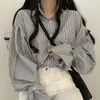 Camisa Versátil de Manga Abullonada a Rayas Estilo Universitario Holgada Estilo Coreano Verano 2026 para Mujer
