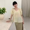 Camisa de manga corta de verano coreana 6UP para mujer, Guangzhou 2024, de trece líneas, minimalista, combinable, ajustada, 89525
