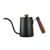 Bule de Café Portátil Transfronteiriço com Orelha para Pendurar Bico Longo Doméstico Aço Inoxidável 304 Bico Fino Utensílio de Café Cabo de Madeira Anti-queimaduras