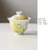 Xícara de Chá Cerâmica Porcelana Branca Margarida Pintada à Mão com Tampa, Tigela de Chá Simples Feita à Mão para Mulheres, Xícara de Chá, Conjunto de Chá Kung Fu, Resistente ao Calor
