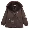 Parka de Moda Inverno 2026 com Gola Grande de Pelo, Casaco de Algodão Feminino Versátil e Quente