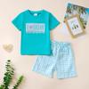 Nuevo Estilo 2025 Bebés y Niños Pequeños, Niños Bebés, Conjunto de Dos Piezas Camiseta Bordada de Manga Corta y Pantalones Cortos a Cuadros Casuales de Verano
