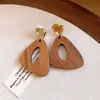 Pendientes de Botón Retro Europeo con Aguja de Plata, Madera Cuadrada, Perla Irregular y Borla, Pendientes de Moda para el Trabajo, Accesorios de Pendientes Versátiles para Mujer