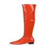 30-48 Europeo y Americano comercio exterior otoño e invierno transfronterizo color caramelo tacón bajo charol cremallera lateral caña alta hasta la rodilla talla grande