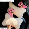 Oso de Fresa Soporte Lumbar y para Reposacabezas de Coche Cojín Creativo para Reposacabezas de Coche Almohada para el Cuello Cómodo Reposacabezas en el Coche