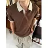 Camisa Polo de Manga Corta Estilo Americano, Falso Dos Piezas, Corte Limpio para Hombre, Camiseta de Algodón y Lino para Verano, Top Holgado de Talla Grande