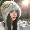 Gorro de Lana Tejido Estilo Fair Isle Retro para Mujer, Pasamontañas Cálido para Otoño e Invierno, Gorro Grueso para Proteger las Orejas
