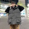 Colete de Algodão Simples Americano Workwear para Homens e Mulheres no Inverno Acolchoado Quente Solto Cleanfit Jaqueta sem Mangas com Gola Alta