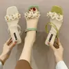 Sandalias de Tacón Medio para Mujer, Tacón Grueso, Una Correa, Florales, Punta Abierta, Pantuflas para Mujer, Nuevo Estilo Verano 2025, Calzado para Exteriores
