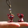 Chaveiro de Veado de Cinábrio Cru para Viagem Segura, Chaveiro de Carro, Amuleto de Casal, Pingente de Bolsa, Presente Atacado