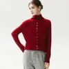 Cardigan de Tricô Cashmere com Barra Enrolada Feminino Botões Versátil Camada Base Casaco Suéter Atacado Gola Alta Novo Europeu Americano