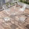 Conjunto de Mesa e Cadeiras Pequenas para Varanda de Três Peças Mesa e Cadeiras de Chá para Lazer Mesa e Cadeiras Externas Mesa Dobrável de Vidro Branco para Pátio Externo