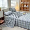 2026 Nuevo Estilo Hilo de Algodón Puro Teñido en Hilo Algodón Lavado Sábana Individual Cuadros Simples Cubre Cama de Algodón Puro Juego de Tres Piezas Ropa de Cama