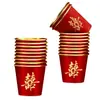 Copa de Vino Desechable Pequeña Boca Roja Palabra Feliz Taza de Té Doméstica Engrosada Taza de Papel Pequeña para Brindis Banquete de Bodas