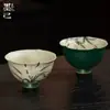 Xícara de Chá Cerâmica Alta com Bocal de Flor Pintada à Mão Estilo Antigo Conjunto de Chá Kung Fu Xícara de Mestre Xícara de Degustação de Orquídea
