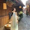 Verano Nuevo Estilo Coreano Atmósfera Verde Menta Vestido Largo Elegante y Suave Sin Mangas Cuello Halter Vestido Largo para Mujer