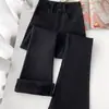 Jeans de Micro-La Engrosados Forrados de Polar Negro para Mujer 2024 Nuevos de Cintura Alta Elásticos Ajustados Largos Altos de Campana