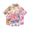 Camisetas de Manga Corta Divertidas con Dibujos Animados y Graffiti Estilo Hong Kong Veranieño para Hombres y Mujeres Estilo Dopamina Sueltas Dulces Florales Camisas Modernas