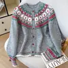 Suéter jacquard floral Fair Isle, tejido suave y acogedor, cárdigan pullover para mujer, abrigo superior de diseñador para otoño e invierno