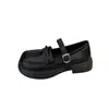 Sapatos plataforma de couro estilo JK retrô pretos para mulheres, nova coleção de primavera 2026, perfeitos com saias, projetados para fazer mulheres baixinhas parecerem mais altas, mocassins