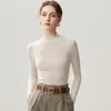 Top de punto fino de lana para mujer, cuello semi-alto, manga larga, base de camiseta de hilo Yangzi de 18 puntos, nuevo para otoño