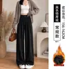 Calça de terno cinza feminina, novo estilo outono 2026, calça cinza de veludo cotelê, calça casual de perna reta, com bom caimento, perna larga, para mulheres baixinhas