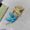 26 Novos Modelos de Anéis de Borboleta Azul Lápis Lazúli, Anel Aberto da Sorte Estilo Van Cleef Ouro V, Artesanato de Precisão CNC, Banhado a Ouro 18K, Conserva a Cor