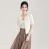 2612606-Nanyou Verão Novo de Alta Qualidade Manga Curta Estilo Coco Chanel Blazer Suit Feminino Simples Versátil Cardigan Top