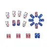 Día de la Independencia Estrellas y Rayas Uñas con Brillo Uñas Cuadradas de Longitud Media Estilo Patriótico Uñas Postizas Moda Europea y Americana Uñas Postizas
