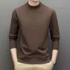 Camiseta térmica masculina para outono e inverno, novo gola meio alta, fleece dupla face, quente, amigável à pele, elástica, manga longa