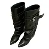 Botas Altas de Mujer 2026 Otoño/Invierno, Estilo Nuevo, Adelgazantes, Chica Popular, Botas de Caballero, Puntiagudas, Hebilla Metálica, Desmontables, Dos Formas de Usar, Aumentadoras de Altura