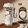 Copo Térmico de Aço Inoxidável 304 com Logo Personalizado, Copo de Café Isolado, Copo Portátil com Canudo para Duas Bebidas, Copo para Presente Corporativo