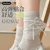 Meias com Etiqueta de Tecido de Renda para Mulheres, Meias de Cano Médio, Meias de Algodão para Primavera e Verão, Estilo Ballet Fino, Meias Longas Modernas Estilo Coreano e Japonês
