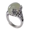 Anel Estilo Étnico com Borboleta e Flor do Amor em Imitação de Jade Hetian, Anel Ajustável Retro de Jade Branco Natural para Mulheres