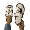 Nuevas pantuflas peludas de punta abierta transfronterizas para mujer, otoño e invierno, antideslizantes, de interior, con suela gruesa, de felpa para el hogar, de algodón para maternidad