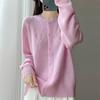 Cardigan Tricotado Gola Redonda Espesso de Sete Agulhas Tencel Lã Outono e Inverno 2025 Manga Longa Feminino Top com Jacquard de Coração