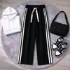 Calça de Moletom Casual Grossa Outono/Inverno 2026 de Veludo Cotelê de Perna Larga Listrada Color Block Tendência de Perna Reta Calça Esportiva