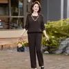 Ropa de maternidad otoño primavera moda temperamento talla grande conjunto de dos piezas 2026 mediana edad y ancianos manga larga ajustado reductor de edad conjunto versátil