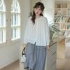 Primavera 2025 Nova Camisa Elegante Feminina Jacquard Bordado Estilo Francês Retrô Manga Lanterna Gola Redonda Manga Longa Estilo Boneca