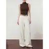 Pantalonas Casuais Amarelas de Cintura Alta Plissadas com Caimento Amplo Retas para Transmissão ao Vivo 2026 Estilo Coreano