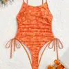 2027 Nuevo Traje de Baño Sexy de una Pieza Europeo y Americano para Mujer con Estampado Aleatorio y Cordón Lateral, Traje de Baño Transfronterizo de Comercio Exterior para Mujeres