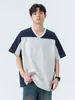Moderna Nueva Camiseta Casual de Verano de Manga Corta en Bloques de Color de 250g Versátil Holgada para Hombres y Mujeres Parejas