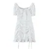 Vestido feminino de primavera 2021 estilo europeu e americano novo atacado com babados, manga curta e renda