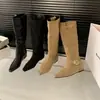 Botines Elásticos de Tobillo con Tacón Grueso y Punta Cuadrada, Estilo Nuevo Otoño/Invierno 2026 para Mujer, Botas Ajustadas de Gamuza con Cierre Trasero, Elegantes y Versátiles para el Trabajo