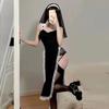 Fengqu Lingerie Sexy de Gato Fantasia de Freira Sexy Uniforme Vazado Tentação Role Play Lingerie Quente Sem Tirar Conjunto