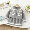 Conjunto de Suéter para Niñas con Dibujos Jacquard Tejido Cárdigan Falda Otoño Invierno Nuevo Moda Coreana Vestido Suéter para Bebés Niñas