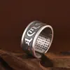 Ciervo Dorado Rey Plata Pura Placa Ancha Mantra de Seis Caracteres Sutra del Corazón de la Prajnaparamita Anillo de Plata de Ley 999