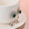 Novos Brincos Femininos Prata Estilo Chinês Retrô Ágata Verde Exótica Padrão Vazado Brincos com Franja de Calcedônia Amarela